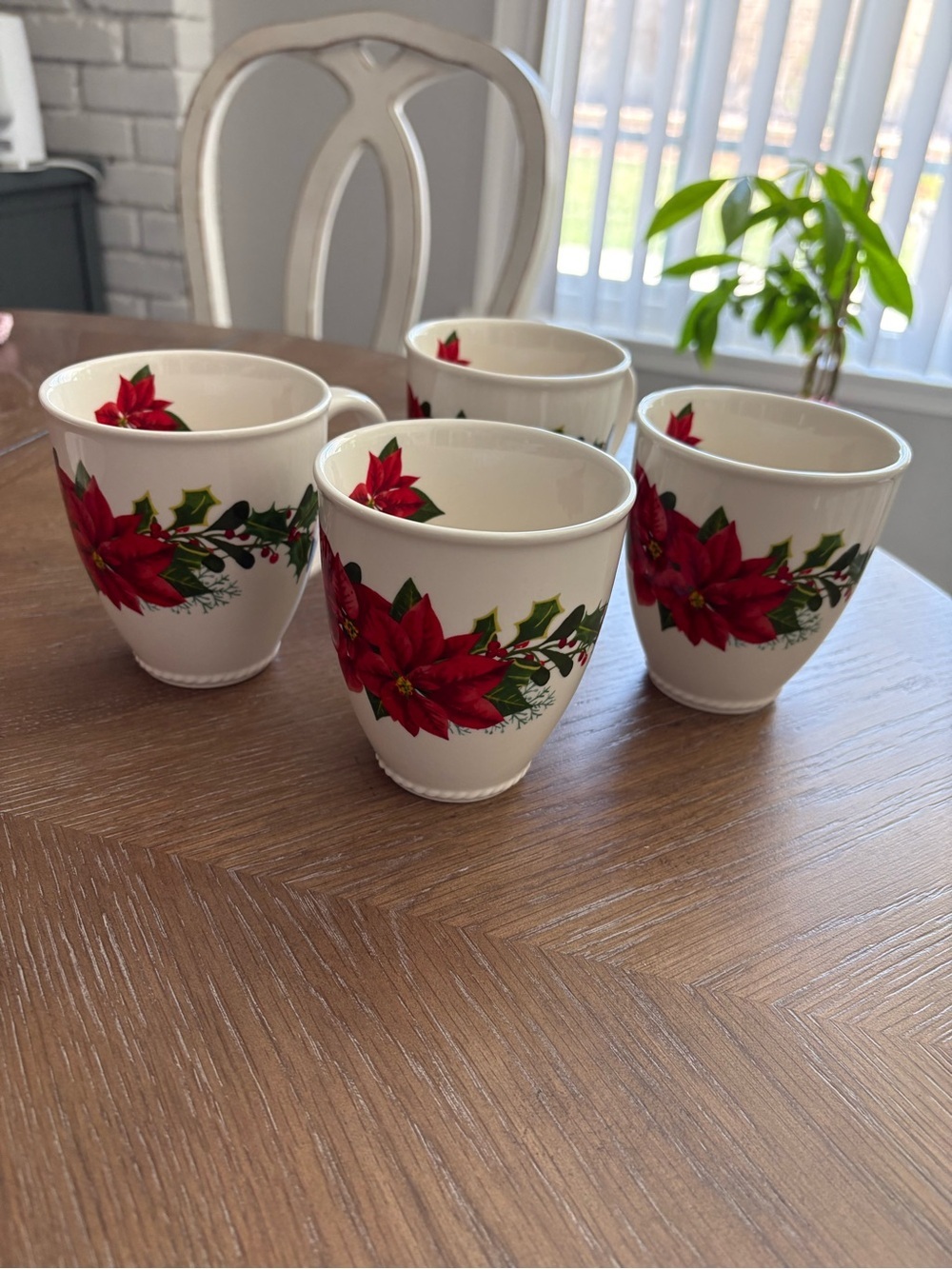 Princess House White Mugs with Red Poinsettia Design